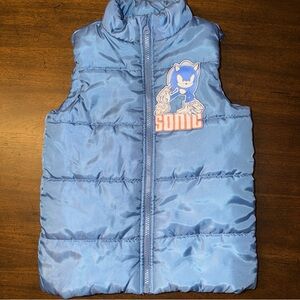 Sonic Prime Boys Blue Puffer Vest Size 6 SEGA Zip Up Jacket Sleeveless